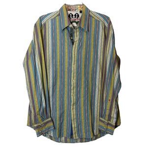 Robert Graham Shirt Mens Large Pemica Multicolor Stripe Abstract Flip Cuff  L